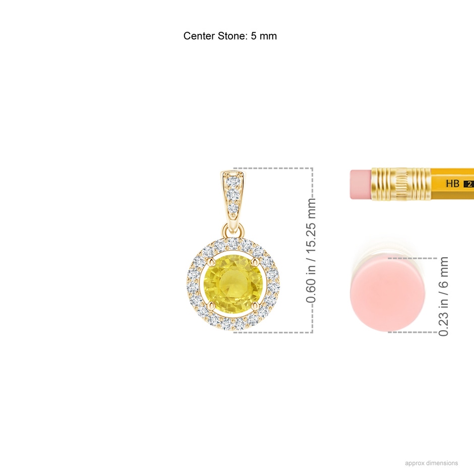 5mm A Floating Yellow Sapphire Pendant with Diamond Halo in Yellow Gold ruler
