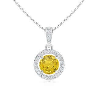 5mm AAA Floating Yellow Sapphire Pendant with Diamond Halo in White Gold