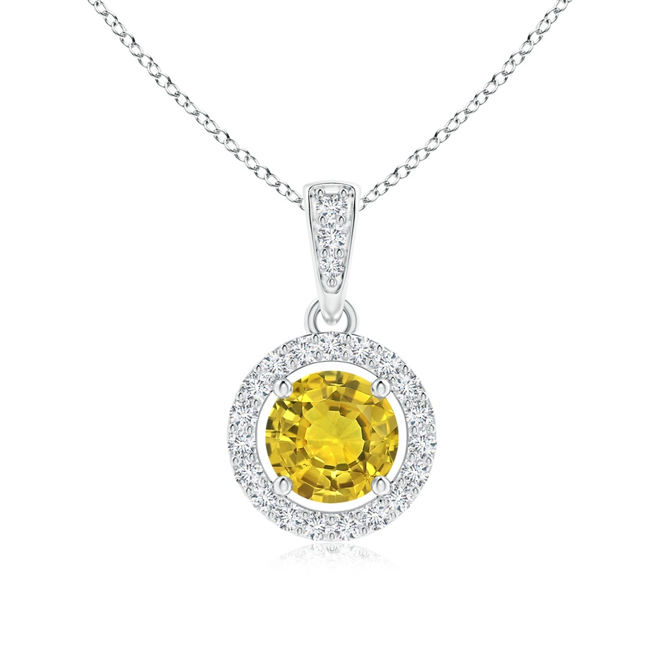 5mm AAAA Floating Yellow Sapphire Pendant with Diamond Halo in P950 Platinum 