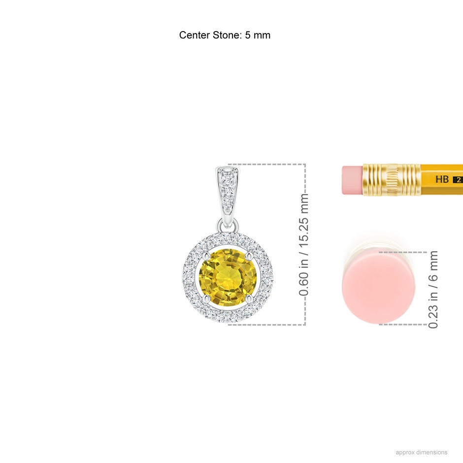 5mm AAAA Floating Yellow Sapphire Pendant with Diamond Halo in P950 Platinum ruler