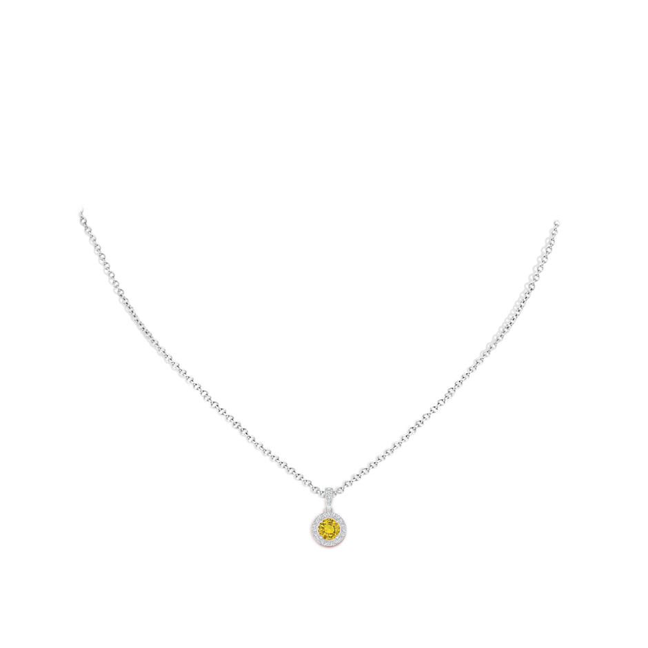 5mm AAAA Floating Yellow Sapphire Pendant with Diamond Halo in P950 Platinum pen