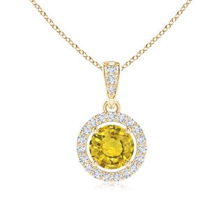 5mm AAAA Floating Yellow Sapphire Pendant with Diamond Halo in Yellow Gold