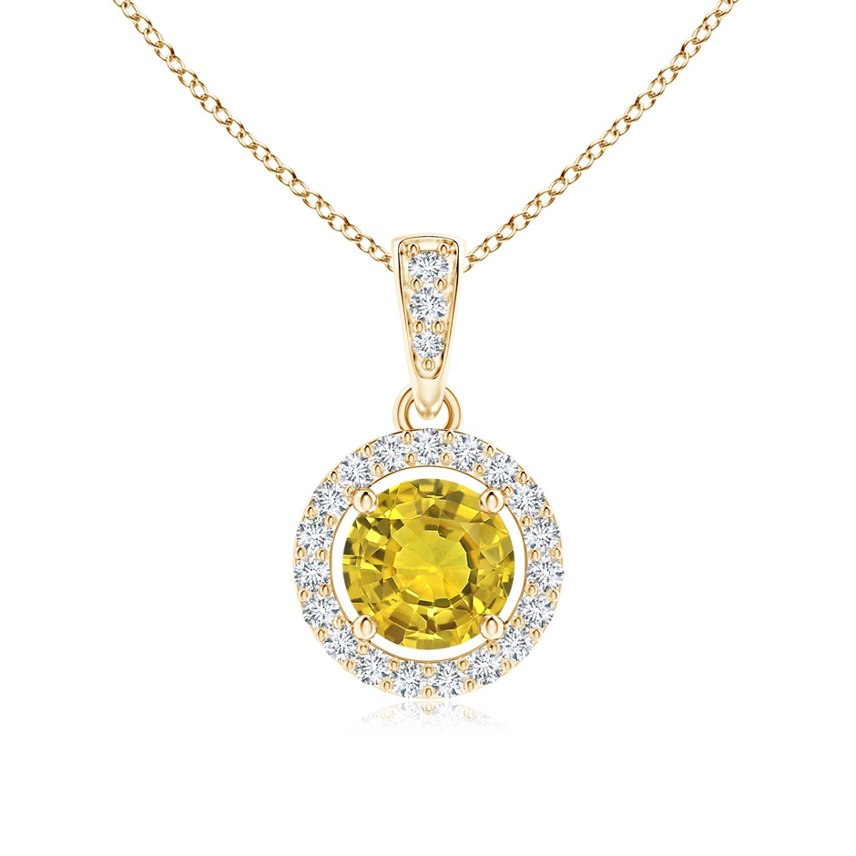 5mm AAAA Floating Yellow Sapphire Pendant with Diamond Halo in Yellow Gold 