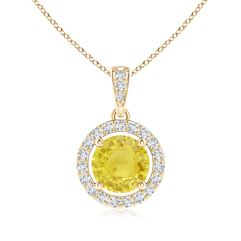 6mm A Floating Yellow Sapphire Pendant with Diamond Halo in Yellow Gold 