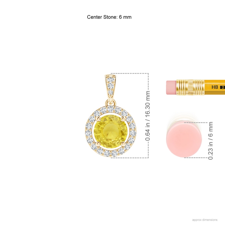6mm A Floating Yellow Sapphire Pendant with Diamond Halo in Yellow Gold ruler