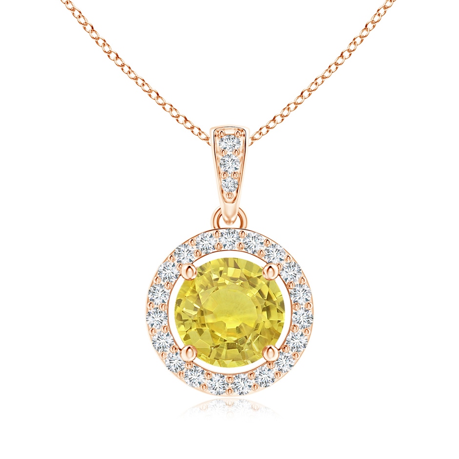 6mm AA Floating Yellow Sapphire Pendant with Diamond Halo in 18K Rose Gold 