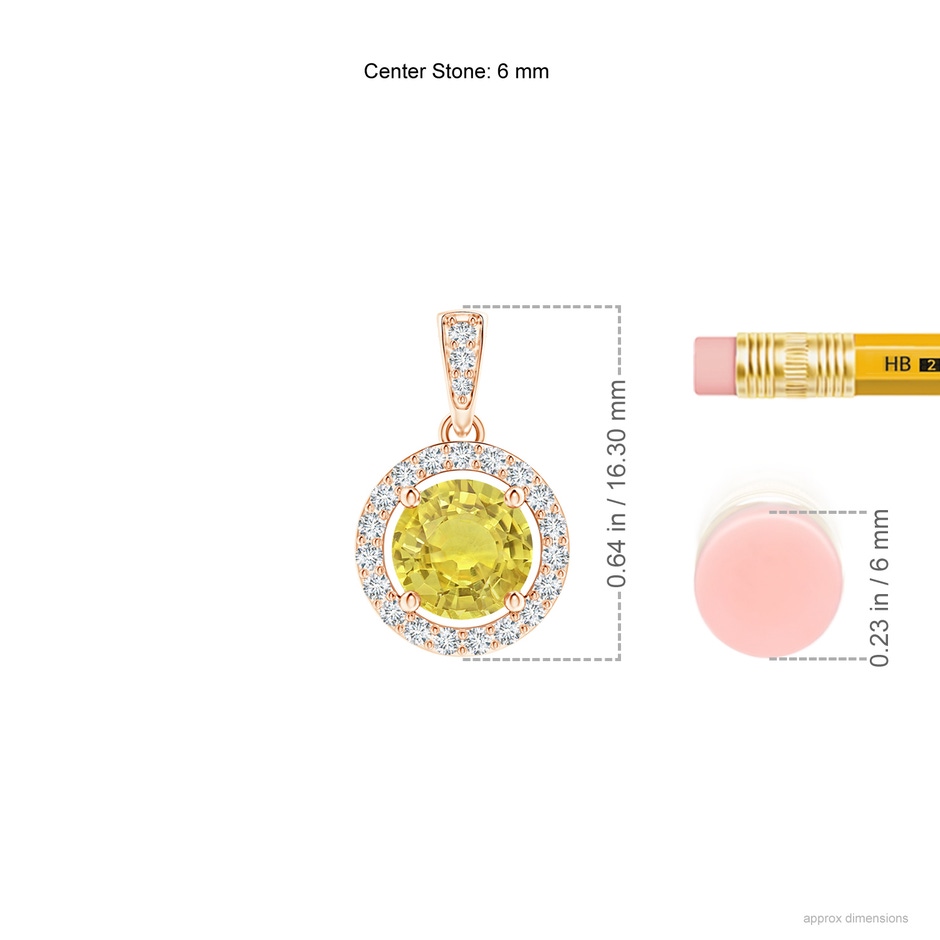 6mm AA Floating Yellow Sapphire Pendant with Diamond Halo in 18K Rose Gold ruler