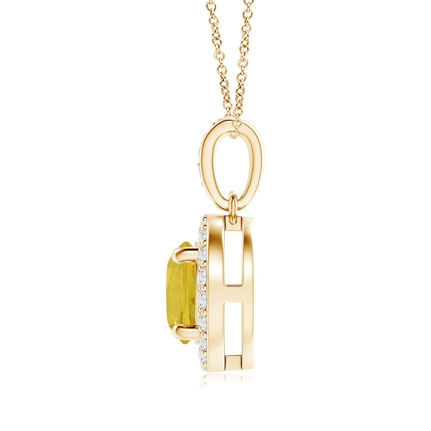 6mm AAA Floating Yellow Sapphire Pendant with Diamond Halo in 18CT Yellow Gold - side 2