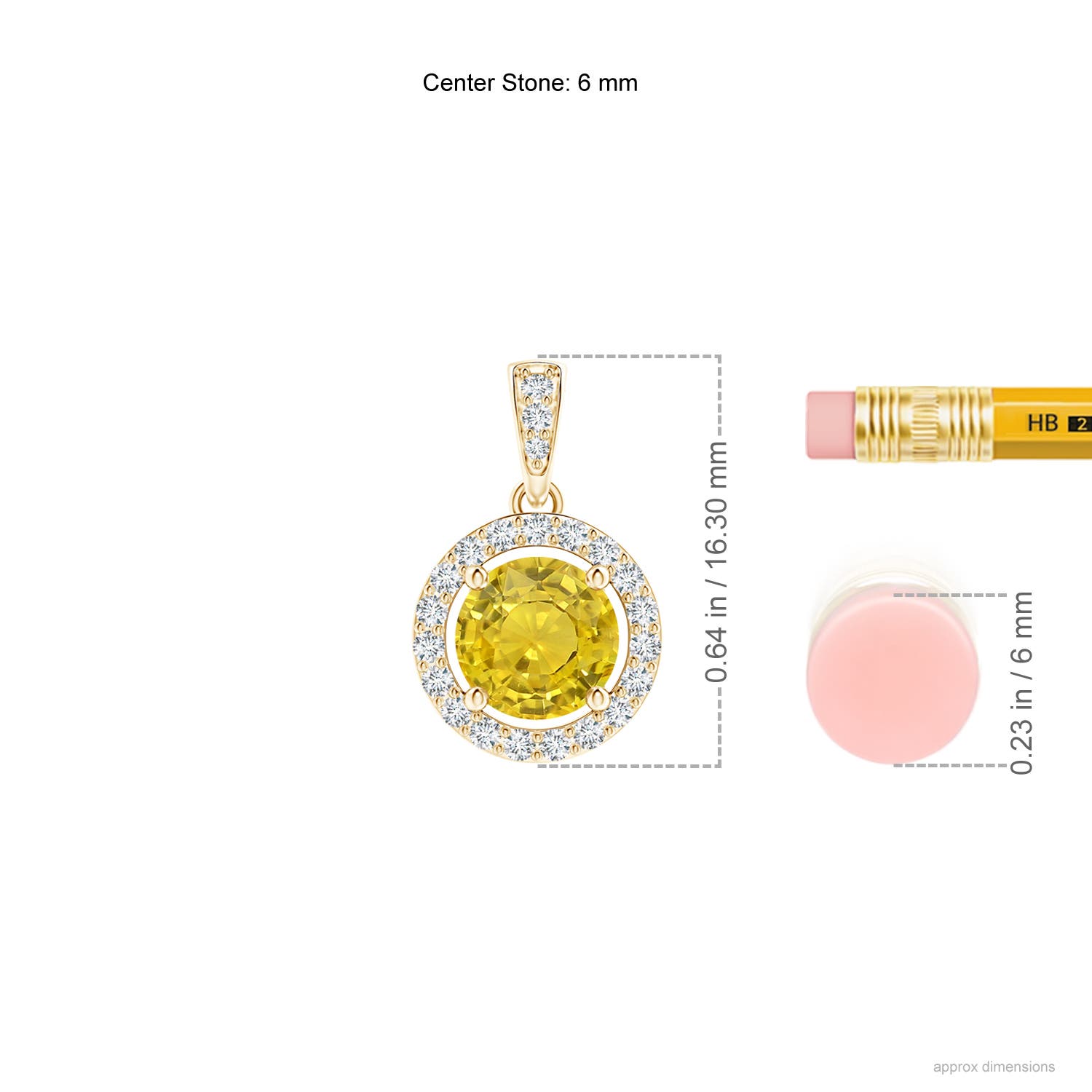 6mm AAA Floating Yellow Sapphire Pendant with Diamond Halo in 18CT Yellow Gold - ruler