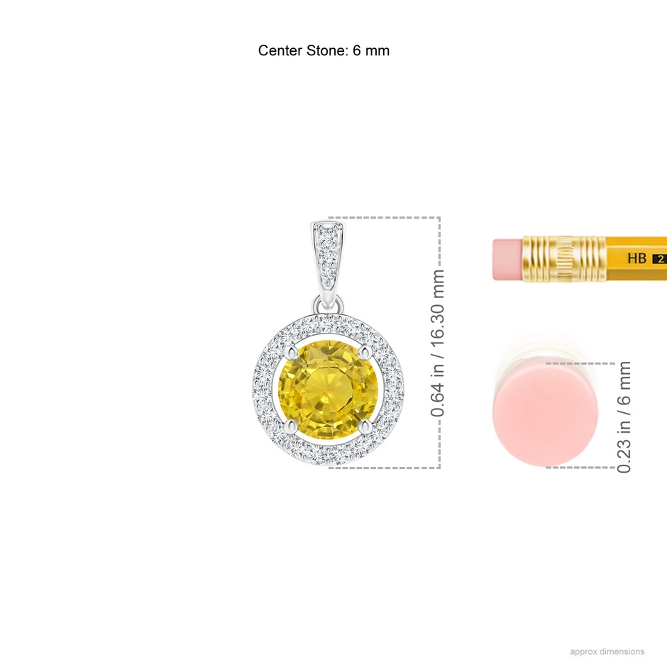 6mm AAA Floating Yellow Sapphire Pendant with Diamond Halo in P950 Platinum ruler