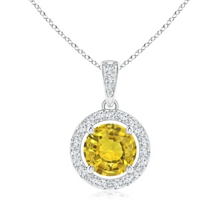 6mm AAAA Floating Yellow Sapphire Pendant with Diamond Halo in P950 Platinum