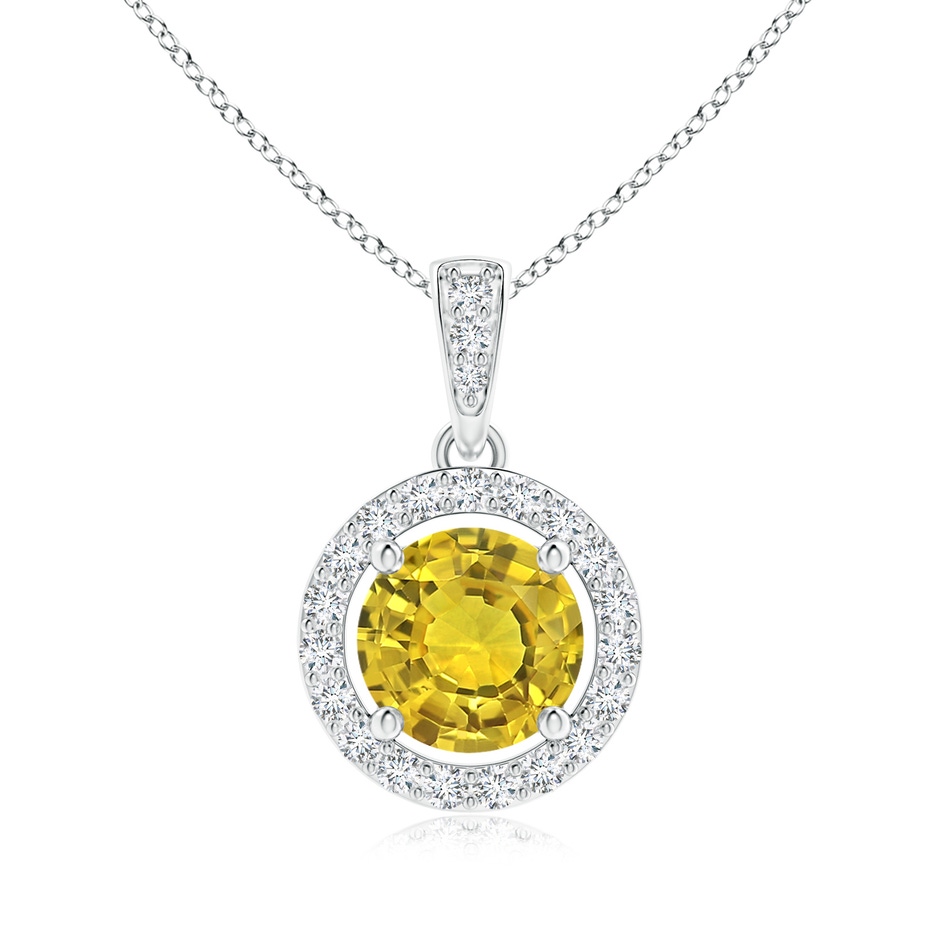6mm AAAA Floating Yellow Sapphire Pendant with Diamond Halo in P950 Platinum 