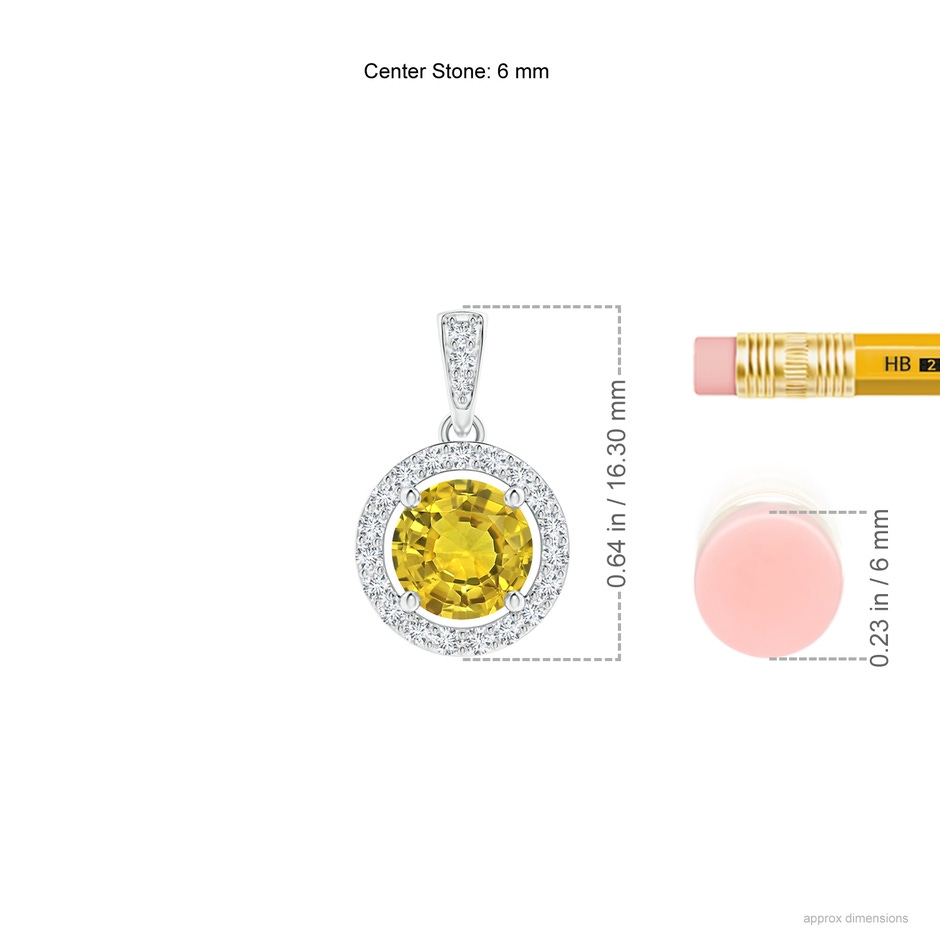 6mm AAAA Floating Yellow Sapphire Pendant with Diamond Halo in P950 Platinum ruler