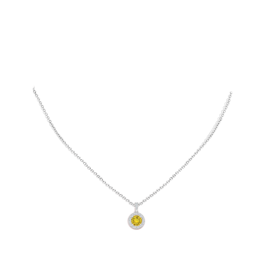 6mm AAAA Floating Yellow Sapphire Pendant with Diamond Halo in P950 Platinum pen