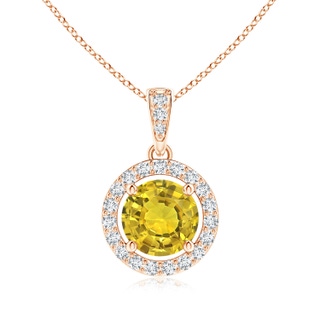 6mm AAAA Floating Yellow Sapphire Pendant with Diamond Halo in Rose Gold
