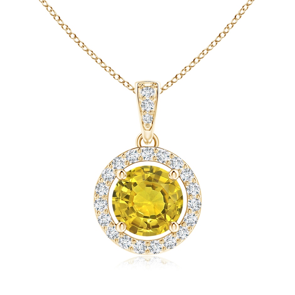 6mm AAAA Floating Yellow Sapphire Pendant with Diamond Halo in Yellow Gold 