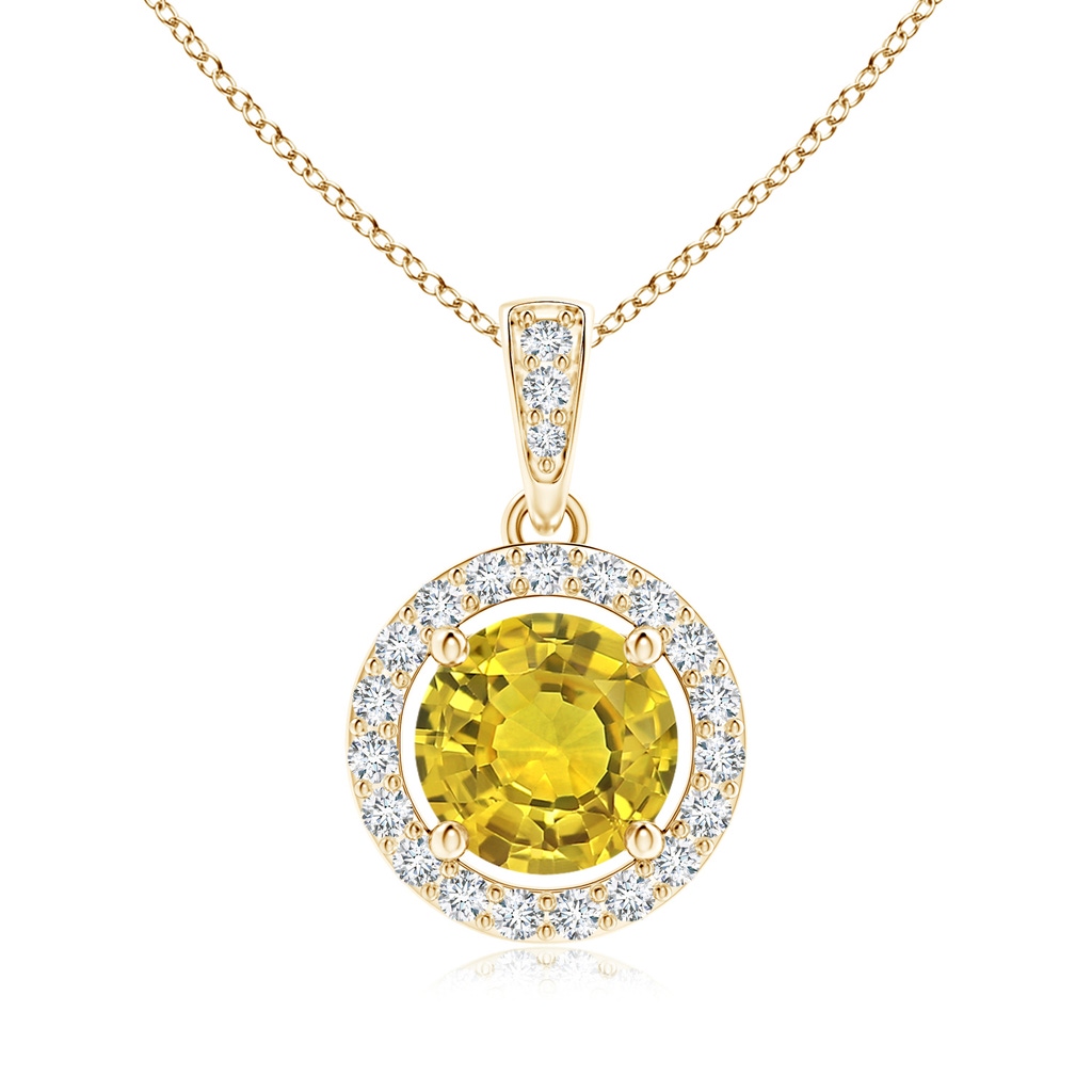 6mm AAAA Floating Yellow Sapphire Pendant with Diamond Halo in Yellow Gold