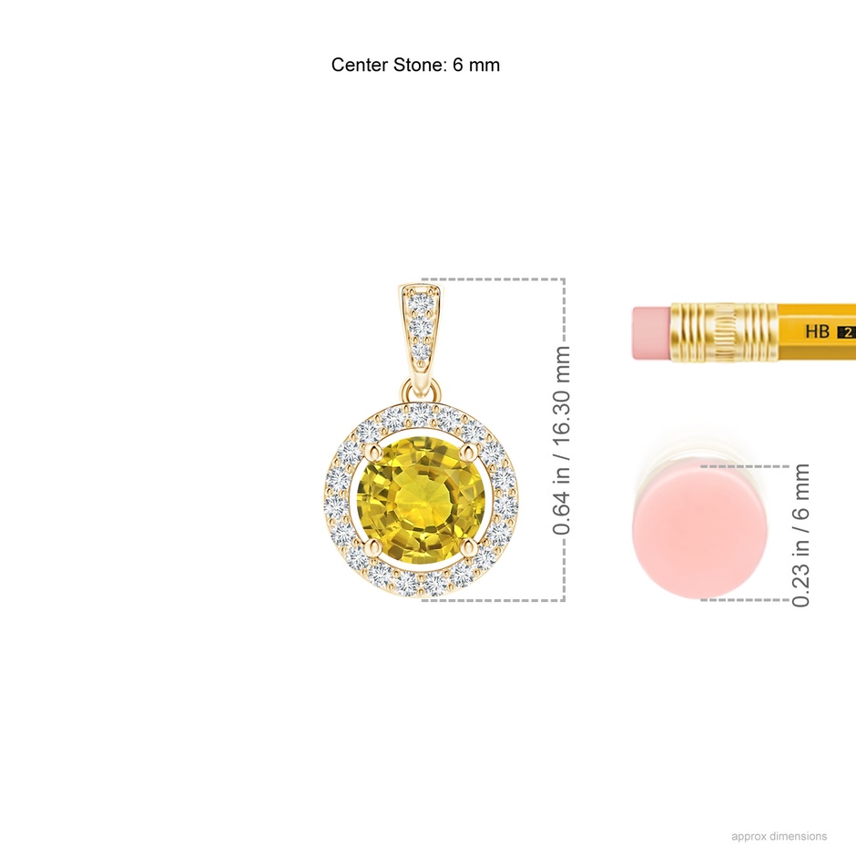 6mm AAAA Floating Yellow Sapphire Pendant with Diamond Halo in Yellow Gold ruler