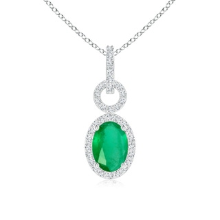 7x5mm A Oval Emerald Drop Pendant with Diamond Halo in P950 Platinum