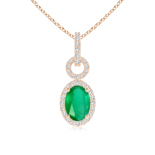 7x5mm A Oval Emerald Drop Pendant with Diamond Halo in Rose Gold