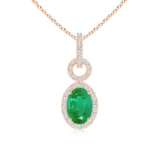 7x5mm AA Oval Emerald Drop Pendant with Diamond Halo in 10K Rose Gold