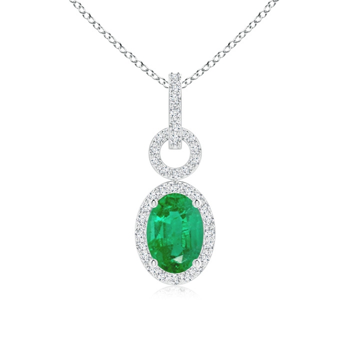 7x5mm AA Oval Emerald Drop Pendant with Diamond Halo in P950 Platinum 