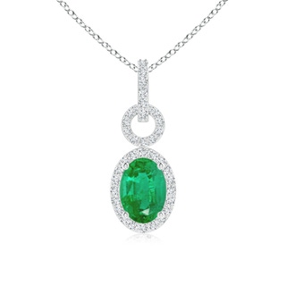 7x5mm AA Oval Emerald Drop Pendant with Diamond Halo in P950 Platinum