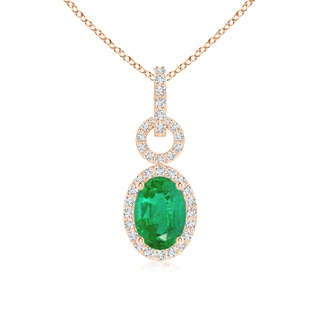 7x5mm AA Oval Emerald Drop Pendant with Diamond Halo in Rose Gold