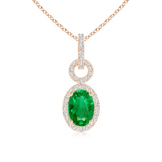 7x5mm AAA Oval Emerald Drop Pendant with Diamond Halo in 10K Rose Gold