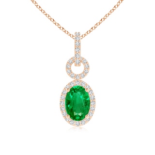 7x5mm AAA Oval Emerald Drop Pendant with Diamond Halo in 9K Rose Gold