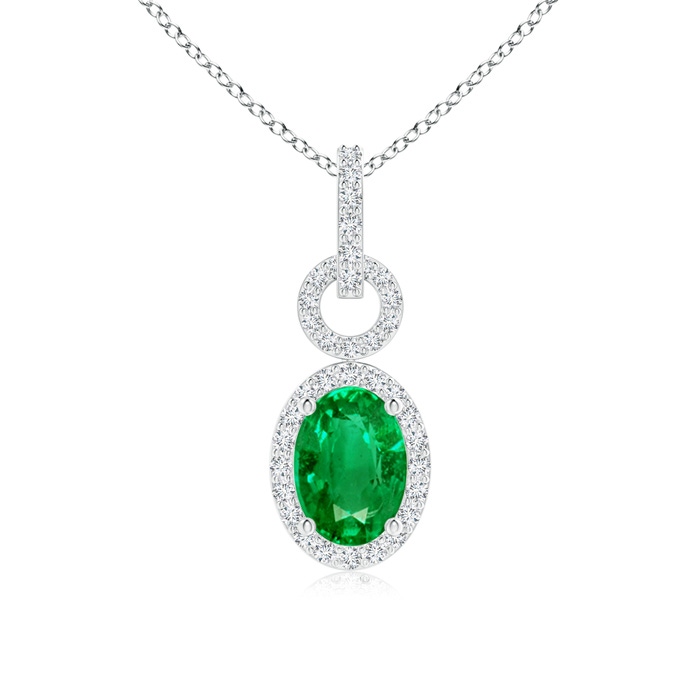 7x5mm AAA Oval Emerald Drop Pendant with Diamond Halo in P950 Platinum