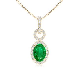 7x5mm AAA Oval Emerald Drop Pendant with Diamond Halo in Yellow Gold