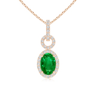 7x5mm AAAA Oval Emerald Drop Pendant with Diamond Halo in 9K Rose Gold