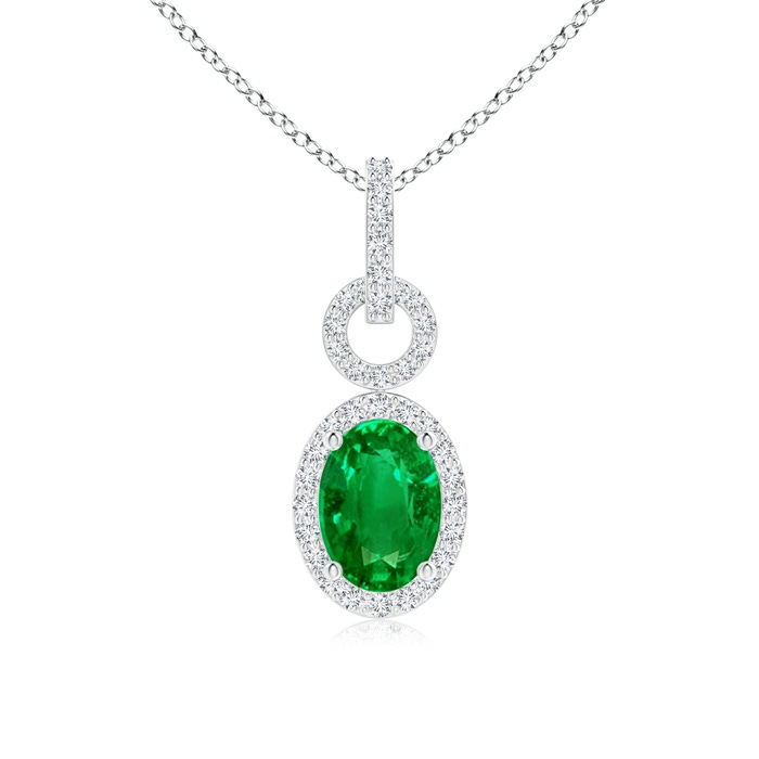 7x5mm AAAA Oval Emerald Drop Pendant with Diamond Halo in P950 Platinum