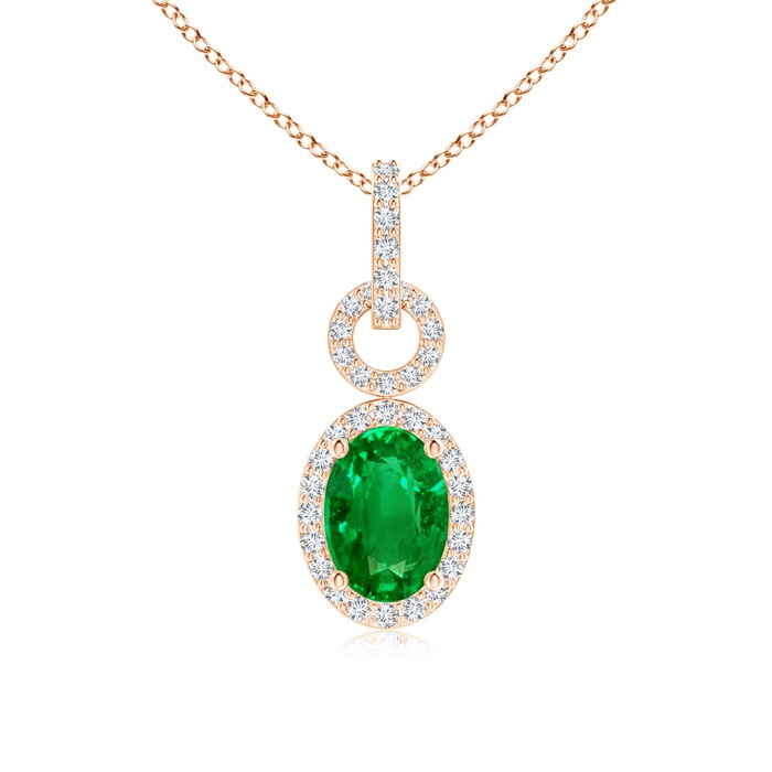 7x5mm AAAA Oval Emerald Drop Pendant with Diamond Halo in Rose Gold