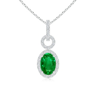 7x5mm AAAA Oval Emerald Drop Pendant with Diamond Halo in White Gold