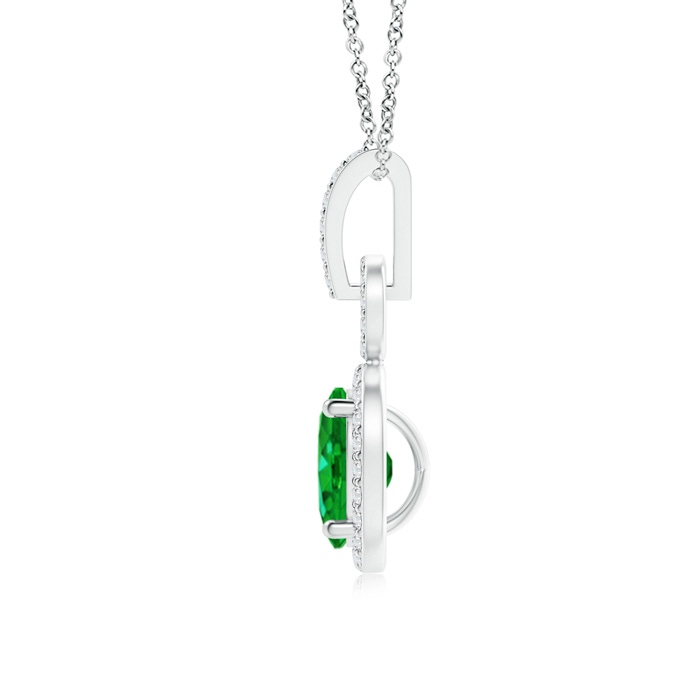 7x5mm Lab-Grown Oval Emerald Drop Pendant with Diamond Halo in White Gold product image