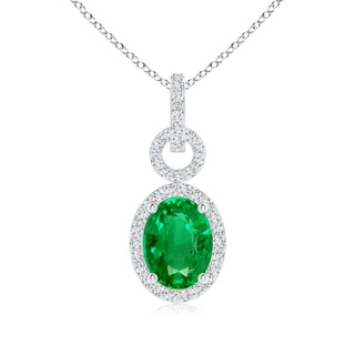 8x6mm AAA Oval Emerald Drop Pendant with Diamond Halo in P950 Platinum