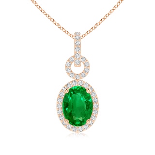 8x6mm AAAA Oval Emerald Drop Pendant with Diamond Halo in 10K Rose Gold