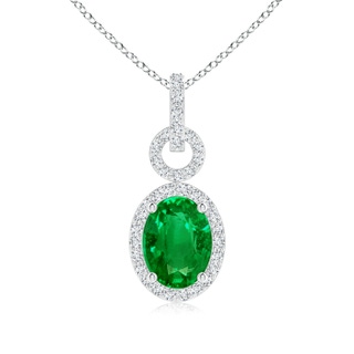 8x6mm AAAA Oval Emerald Drop Pendant with Diamond Halo in P950 Platinum