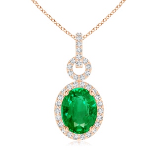 9x7mm AAA Oval Emerald Drop Pendant with Diamond Halo in Rose Gold