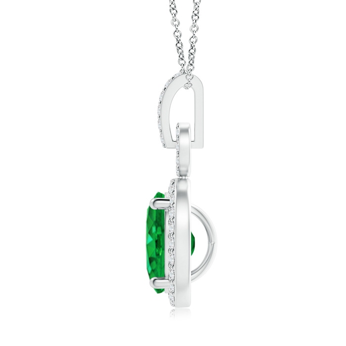 9x7mm AAA Oval Emerald Drop Pendant with Diamond Halo in White Gold product image