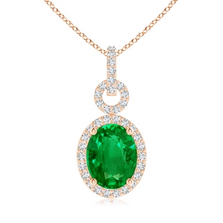 9x7mm AAAA Oval Emerald Drop Pendant with Diamond Halo in Rose Gold
