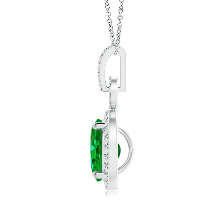 9x7mm Lab-Grown Oval Emerald Drop Pendant with Diamond Halo in White Gold product image