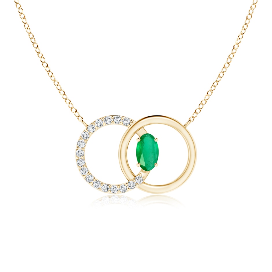5x3mm A Emerald Interlocking Circle Necklace with Diamond Accents in 10K Yellow Gold 