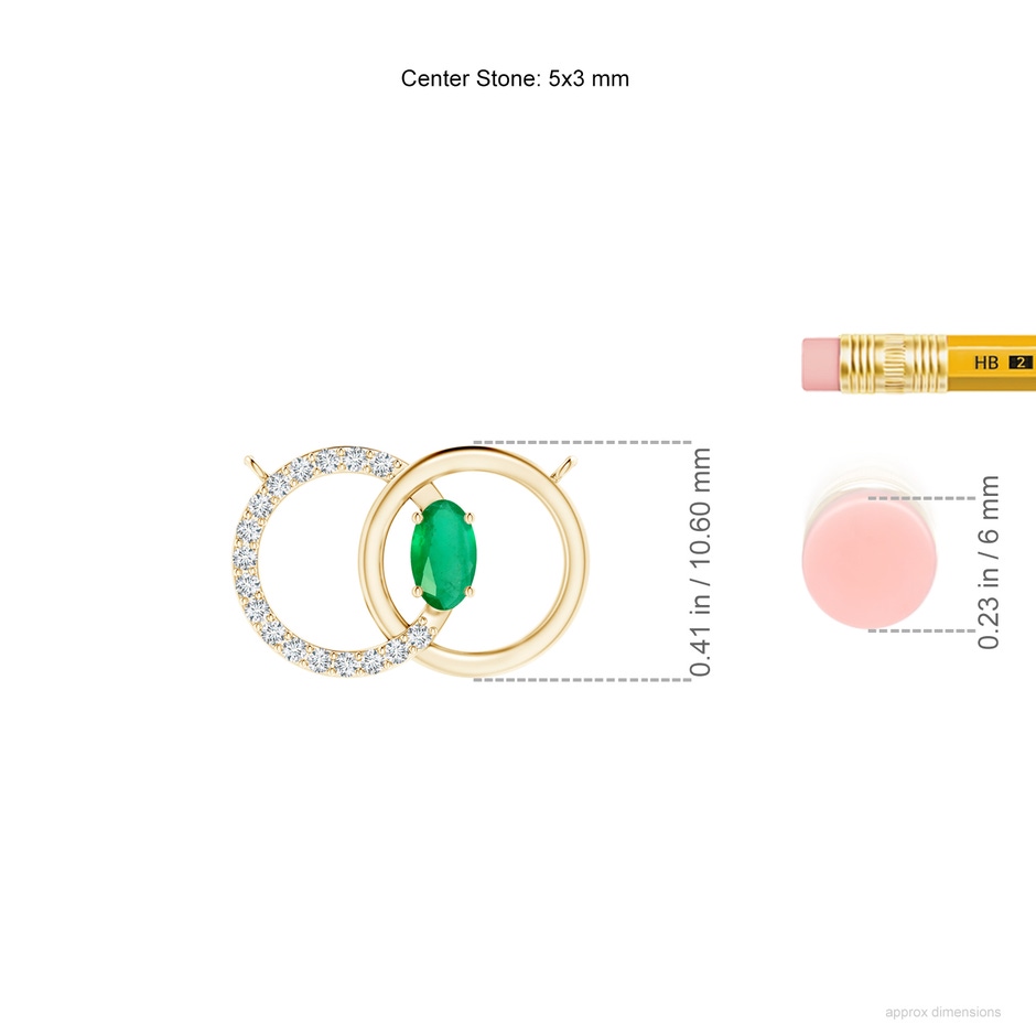 5x3mm A Emerald Interlocking Circle Necklace with Diamond Accents in 10K Yellow Gold ruler
