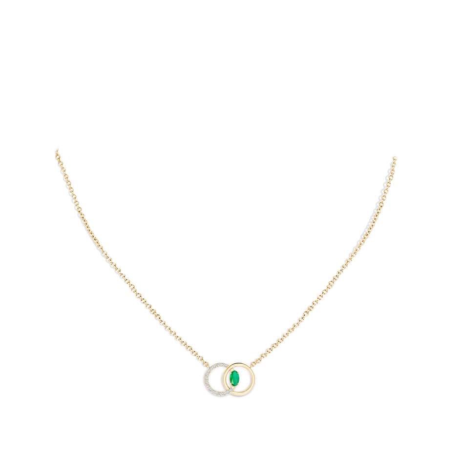 5x3mm A Emerald Interlocking Circle Necklace with Diamond Accents in 10K Yellow Gold pen
