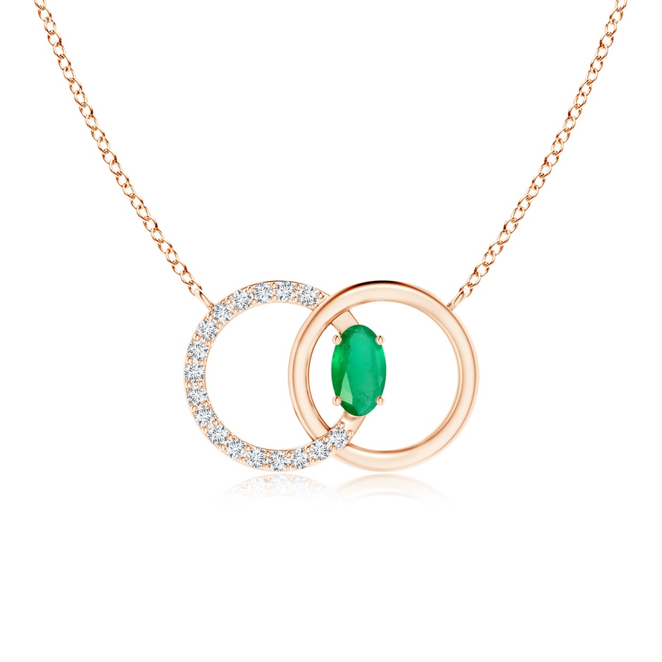 5x3mm A Emerald Interlocking Circle Necklace with Diamond Accents in 18K Rose Gold 