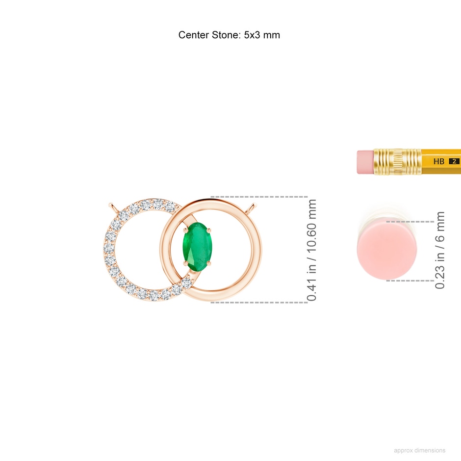 5x3mm A Emerald Interlocking Circle Necklace with Diamond Accents in 18K Rose Gold ruler