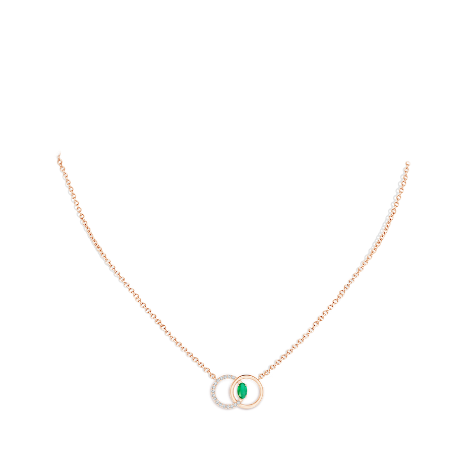 5x3mm A Emerald Interlocking Circle Necklace with Diamond Accents in 18K Rose Gold pen